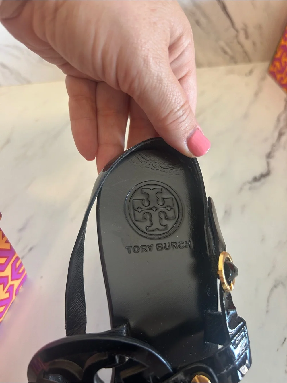 Tory Burch holly black Logo-Sandals with 2 inch heel and Gold Accents